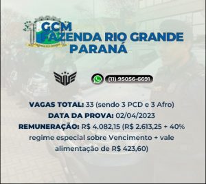 COMO FUNCIONA O CONCURSO PÚBLICO PARA GCM FAZENDA RIO GRANDE (PR)